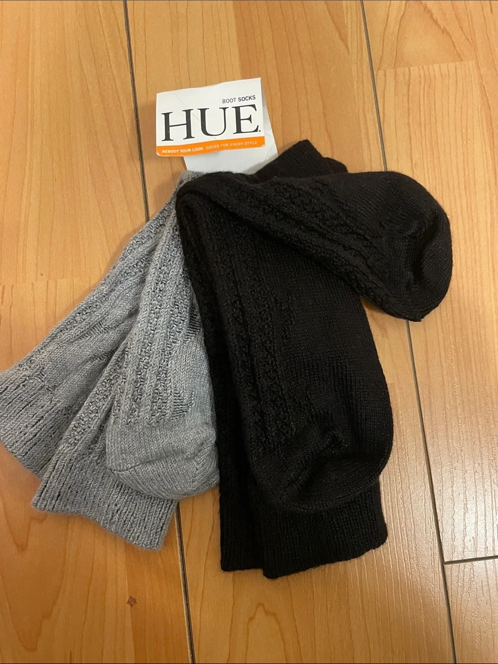 HUE Cable Knit Boot Socks - Black and Gray (2 Pairs)